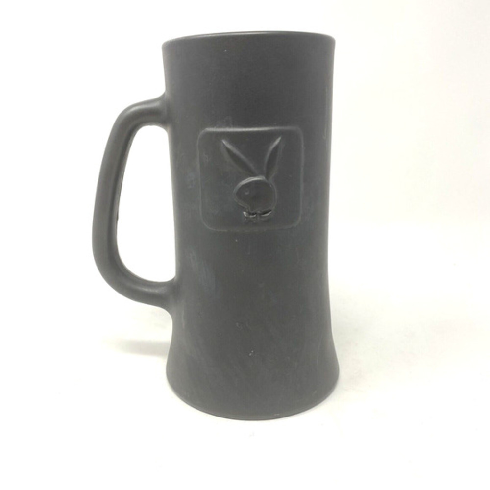 Vtg Playboy Bunny Beer Mug Stein Tankard Gray Pewter Glass Raised‎ Logo